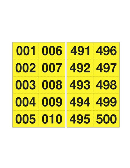 Kit numeri adesivi da 001 a 500 nero/giallo 45 x 24mm 908.25 CARTELLI SEGNALATORI BUSTE PER IDENTIFICAZIONE E LEGGII