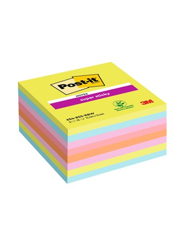 Cf. 8pz blocco 45fg. Post-it® Super Sticky 76x76mm 654-8SSRBW colori assortiti 7100263310 POST-IT BLOCCHI ADESIVI-DISPENSER