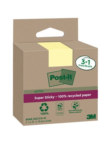 Cf. 3+1pz blocco 70fg Post-it®SuperSticky Green 76x76mm 654R-SSCY3+1 giallo 7100285105