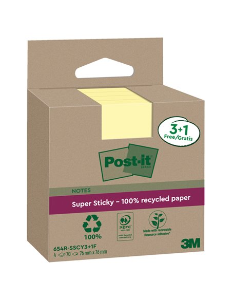 Cf. 3+1pz blocco 70fg Post-it®SuperSticky Green 76x76mm 654R-SSCY3+1 giallo 7100285105