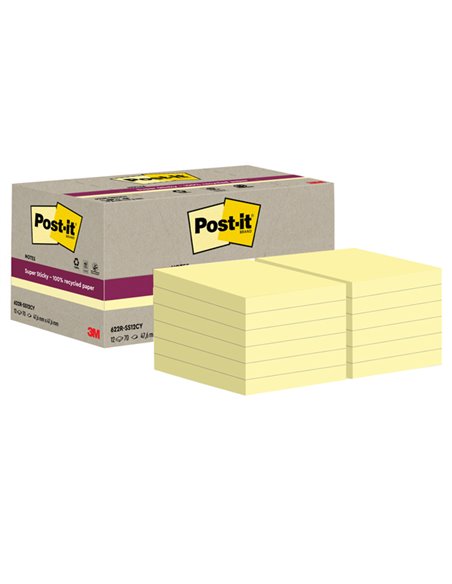 Cf. 12pz blocco 70fg Post-it®SuperSticky Green 47,6x47x6mm 622R-SSCY giallo 7100284576