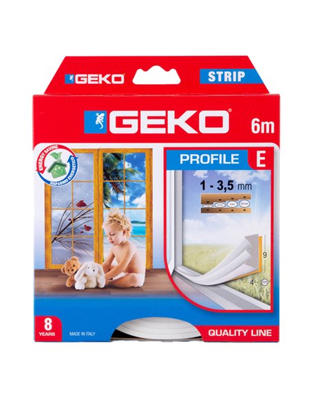 Guarnizione in gomma per isolamento STRIP 6mt tipo E bianco Geko 1000/5