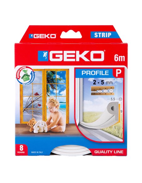 Guarnizione in gomma per isolamento STRIP 6mt tipo P bianco Geko 1000/9