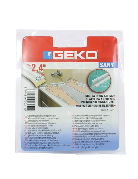 Sigillante adesivo per doccia e lavabi SANY 40mm x 2,4mt bianco Geko 450/40 Geko SEGNALETICA