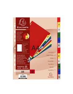 Divisori numerici 1-12 A4 - Ppl opaco Colori assortiti 46971E Exacompta 1512E EXACOMPTA DIVISORI-SEPARATORI CON TASTI STAMPATI