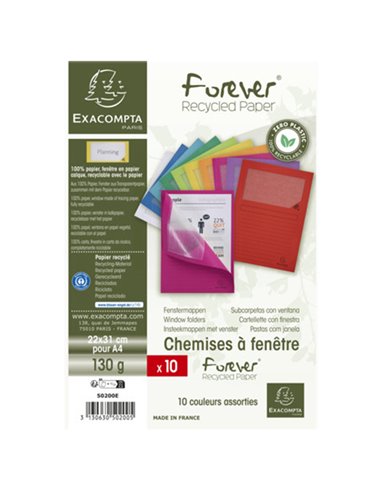 Conf.10 cartelle con finestra Forever 22X31cm Colori assortiti 50200E Exacompt 50200E EXACOMPTA CARTELLINE SEMPLICI