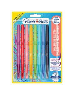 Astuccio 8 colori Flair Dual tip pennarello punta media/brush Papermate 2199386 PAPERMATE PUNTA FELTRO