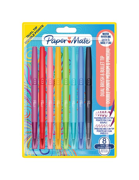 Astuccio 8 colori Flair Dual tip pennarello punta media/brush Papermate 2199386 PAPERMATE PUNTA FELTRO