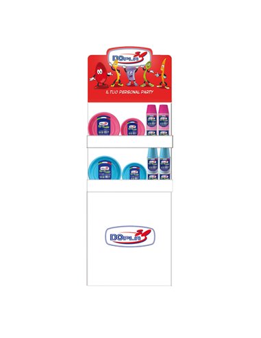 Espositore da terra Mini con piatti e bicchieri Reuse fucsia e turchese Dopla 36453