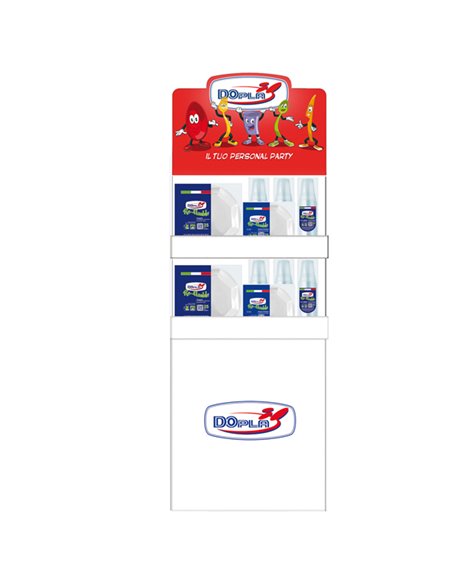 Espositore da terra Mini con piatti e bicchieri Reuse bianco Dopla 36452