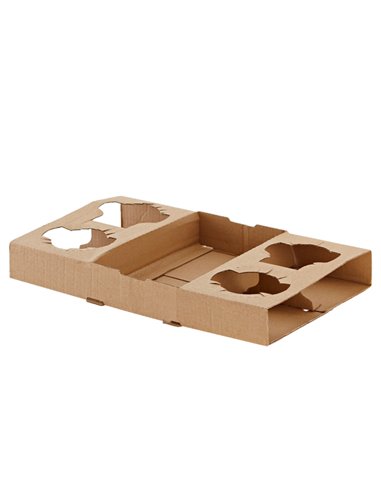 Conf 50 Portabicchieri asporto da 4 posti 29x17,5x3,5cm carta kraft avana Leone H0738