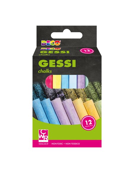 Scatola 12 gessetti tondi 10x81mm colori assortiti Deco 12508