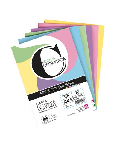 Risma 100 fg Cromatica 80gr A4 colori assortiti tenui CWR 12296/100 CWR CARTONCINO COLORATO