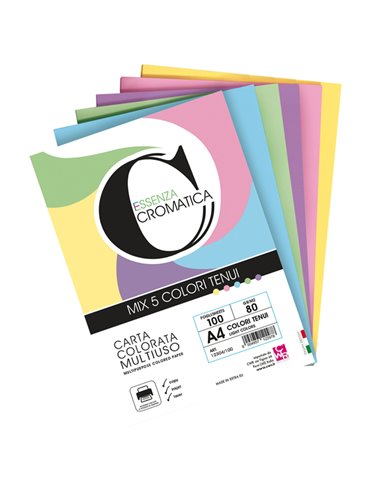 Risma 100 fg Cromatica 160gr A4 colori assortiti tenui CWR 12304/100 CWR CARTONCINO COLORATO