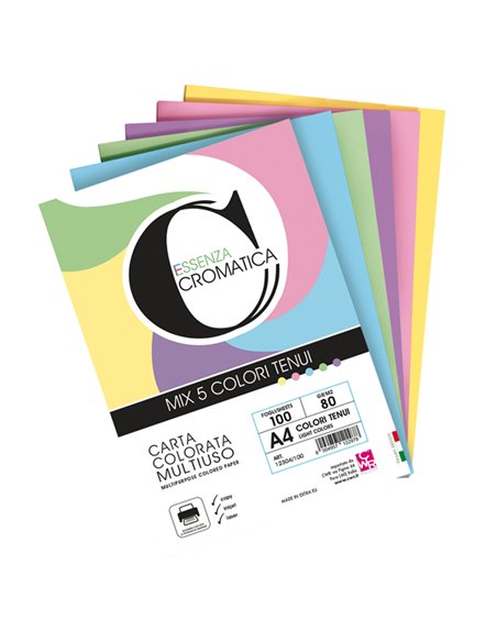 Risma 100 fg Cromatica 160gr A4 colori assortiti tenui CWR 12304/100 CWR CARTONCINO COLORATO