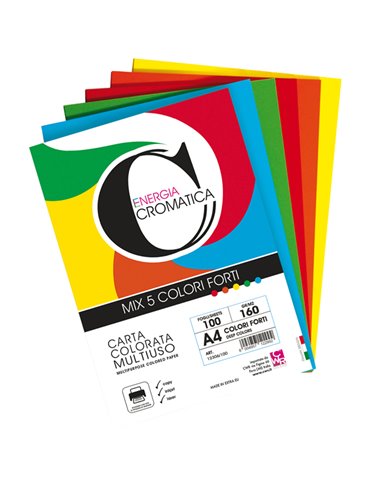Risma 100 fg Cromatica 160gr A4 colori assortiti forti CWR 12306/100 CWR CARTONCINO COLORATO