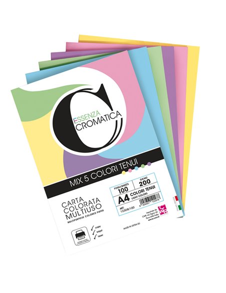 Risma 100 fg Cromatica 200gr A4 colori assortiti tenui CWR 12308/100 CWR CARTONCINO COLORATO