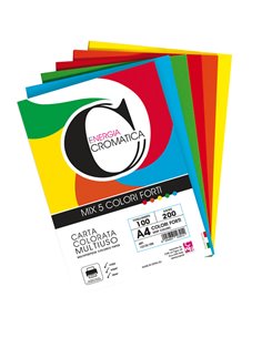 Risma 100 fg Cromatica 200gr A4 colori assortiti forti CWR 12310/100 CWR CARTONCINO COLORATO