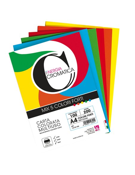 Risma 100 fg Cromatica 200gr A4 colori assortiti forti CWR 12310/100 CWR CARTONCINO COLORATO