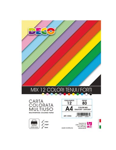 Busta 12fg Deco carta 80gr A4 colori assortiti Deco 12506