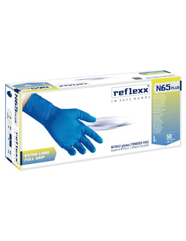 Conf 50 Guanti in nitrile N65 Plus s/polvere taglia L blu Reflexx (delist) N65P/L Reflexx GUANTI DI PROTEZIONE
