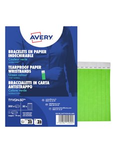 Conf. 500 braccialetti identificativi in Tyvek® verde fluo 256x19mm (10et/fg) 50 TYVGN-50 AVERY PORTABADGE E ACCESSORI