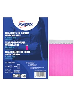 Conf. 500 braccialetti identificativi in Tyvek® rosa fluo 256x19mm (10et/fg) 50f TYVPK-50 AVERY PORTABADGE E ACCESSORI