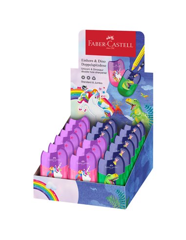 Temperamatite c/serbatoio 2 fori unicorno e dinosauro Faber Castell 183551 FABER-CASTELL TEMPERAMATITE CON CONTENITORE