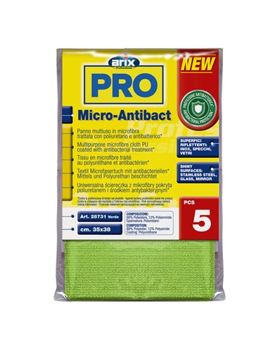 Conf 5 Panni multiuso Micro-Antibact 35x38cm verde Arix 3 28731