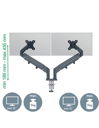 Braccio salvaspazio per monitor doppio grigio scuro Leitz 65370089 LEITZ SUPPORTI-BRACCI MONITOR-NOTEBOOK