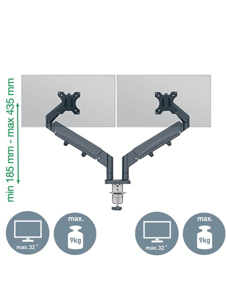 Braccio salvaspazio per monitor doppio grigio scuro Leitz 65370089 LEITZ SUPPORTI-BRACCI MONITOR-NOTEBOOK