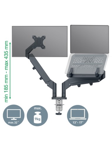 Braccio per doppio monitor laptop salvaspazio grigio scuro Leitz 65380089 LEITZ SUPPORTI-BRACCI MONITOR-NOTEBOOK
