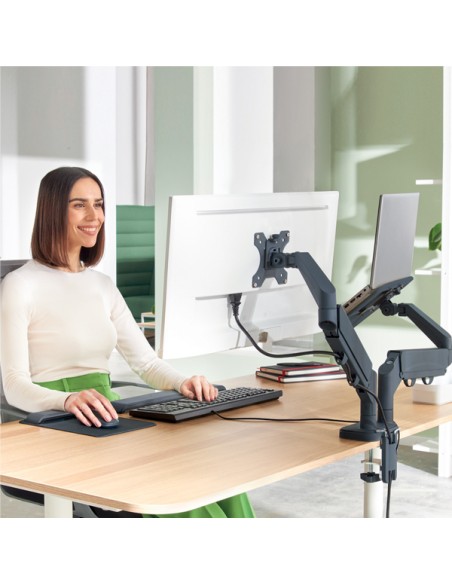 Braccio per doppio monitor laptop salvaspazio grigio scuro Leitz 65380089 LEITZ SUPPORTI-BRACCI MONITOR-NOTEBOOK