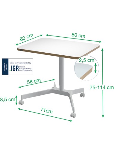 Scrivania Compatta pneumatica Sit-Stand mobile 80x60x75-114cm Leitz 65360001 LEITZ SIT STAND