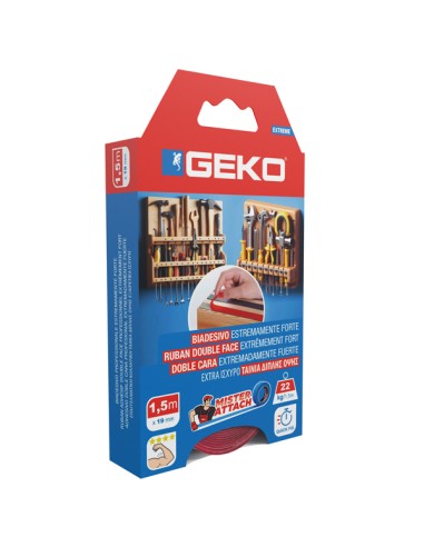 Nastro biadesivo EXTREME Mister Attach 19mmx1,5m grigio/rosso Geko 8200500001 Geko NASTRI BIADESIVI