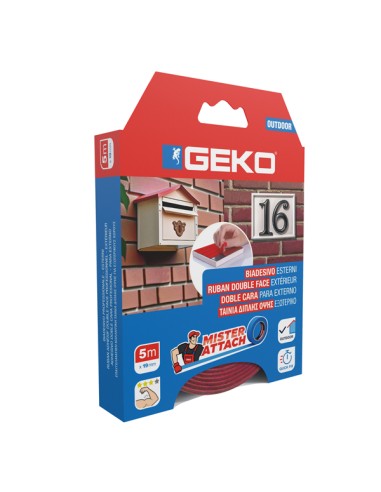 Nastro biadesivo OUTDOOR Mister Attach 19mmx5m grigio/rosso Geko 8200800002 Geko NASTRI BIADESIVI