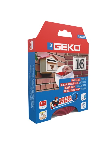 Nastro biadesivo OUTDOOR Mister Attach 19mmx5m grigio/rosso Geko 8200800002 Geko NASTRI BIADESIVI