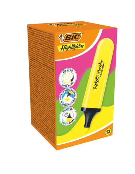 Astuccio 12 evidenziatori Flat giallo BIC® 517962