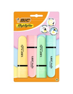 Astuccio 4 evidenziatori Flat colori assortiti pastel BIC® 517953 BIC COLORE LIQUIDO