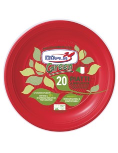 Conf 20 Piatti piani compostabili Ø 22cm rosso Dopla 40037
