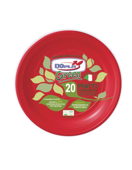 Conf 20 Piatti frutta compostabili Ø 17cm rosso Dopla 45028