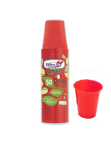 Conf 50 Bicchieri compostabili 200ml rosso Dopla 48029 DOPLA BICCHIERI E CANNUCCE MONOUSO