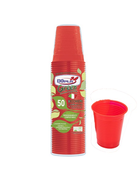Conf 50 Bicchieri compostabili 200ml rosso Dopla 48029 DOPLA BICCHIERI E CANNUCCE MONOUSO