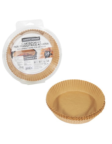 Conf 50 Vaschette cartaforno per friggitrice ad aria in astuccio Ø16cm x H4,5cm 29381
