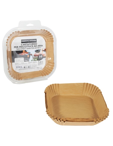 Conf 50 Vaschette cartaforno per friggitrice ad aria in astuccio 16 x 16 x H4,5c 29385