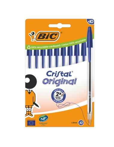 Scatola 10 penne sfera Cristal Original punta 1,0mm blu Bic 516352 BIC CON CAPPUCCIO