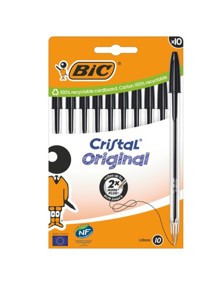 Scatola 10 penne sfera Cristal Original punta 1,0mm nero Bic 516353 BIC CON CAPPUCCIO