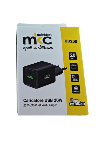 Caricatore USB 20W 1 USB-C+ 1 USB-A Nero -Mkc 49192900 MKC ADATTATORI-CARICATORI DA VIAGGIO E FINDER