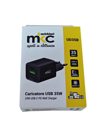 Caricatore USB 35W 1 USB-C+ 1 USB-A Nero-Mkc 491929602 MKC ADATTATORI-CARICATORI DA VIAGGIO E FINDER