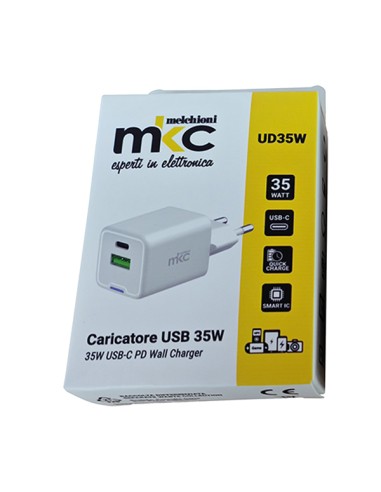 Caricatore USB 35W 1 USB-C+ 1 USB-A Bianco-Mkc 491929603 MKC ADATTATORI-CARICATORI DA VIAGGIO E FINDER
